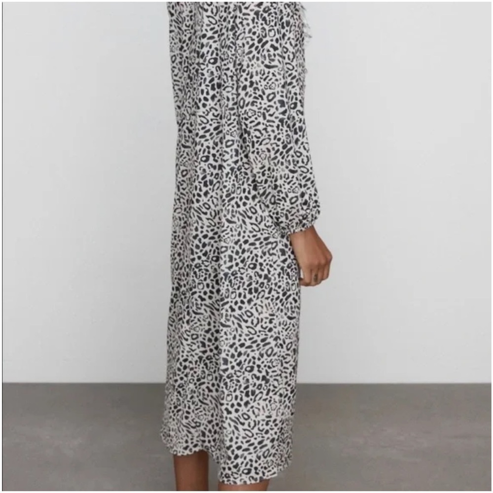 Small Zara Faded Leopard Ruffle Midi Dress - Picture 3 of 13